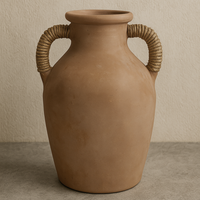 Tuscan Sisal Wrapped Handles Clay Vase