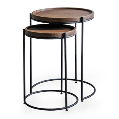 Set Of 2 Nesting Leather Top Tables