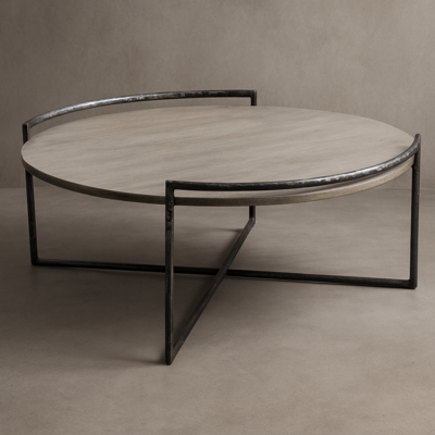 Circular Wood and Iron Coffee Table