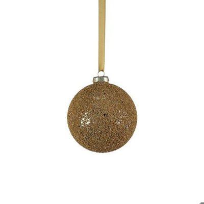 Gold Beaded Glass Ball Ornament