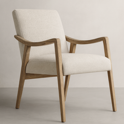 Upholstered Carved Wood Arm Chair