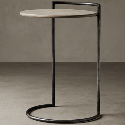 Circular Wood And Iron Side Table