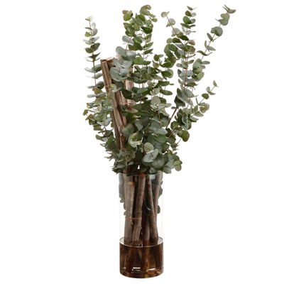 Silk Eucalyptus Plant & Branches Arrangement with Glass Vase