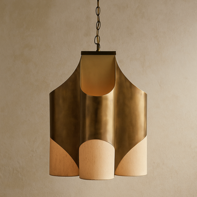 4 Cylinder Gold Pendant Lamp With Fabric Shades
