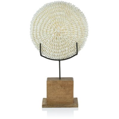 Natural Clamrose Sea Shells on Wood Stand