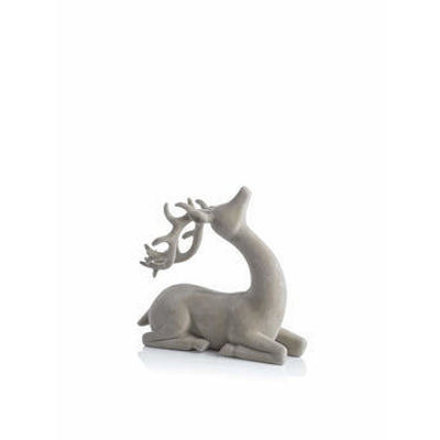 Flocked Sitting Deer Figurine Statue