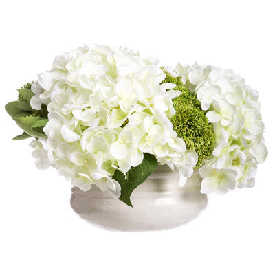 Hydrangea & Sedum Silk Flower Arrangement with Planter
