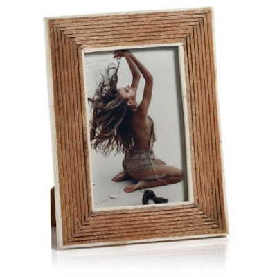 Ribbed Mango Wood Frame with White Bone Inside Border